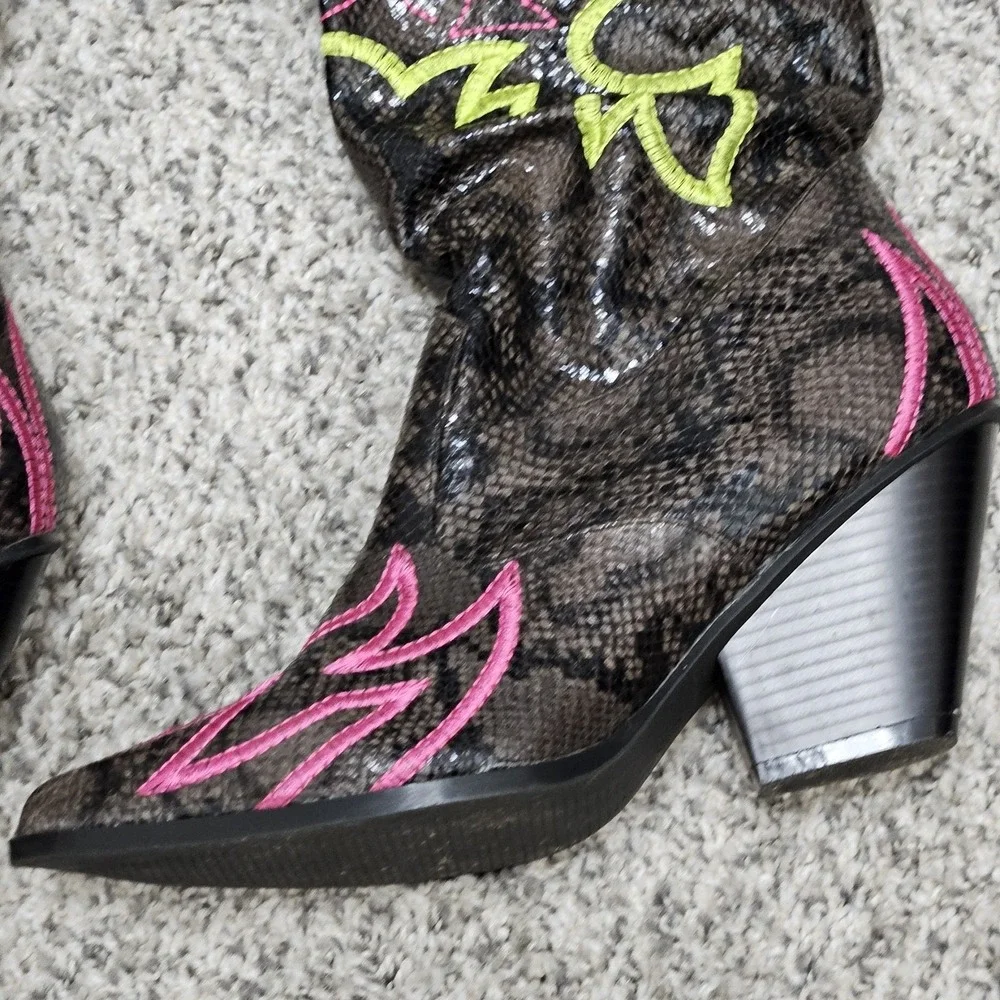 Cape Robbin Boots Women 8 Brown Snakeskin Neon Green Pink Over The Knee Western